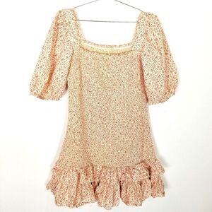 By TiMo Women Mini Ditsy Floral Smocked Dress Sz 2XL Ruffle Bloom Boho Puff